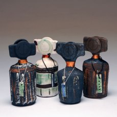 Forewomen - ceramic, earth pigments, leather cord, oxide. 2018. 20 x 7 x 10 cm